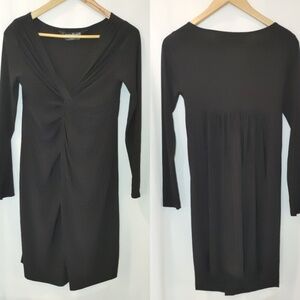 Norma Kamali Long Sleeve VNeck Knit Front Black Jersey Knit sheath Dress Small S